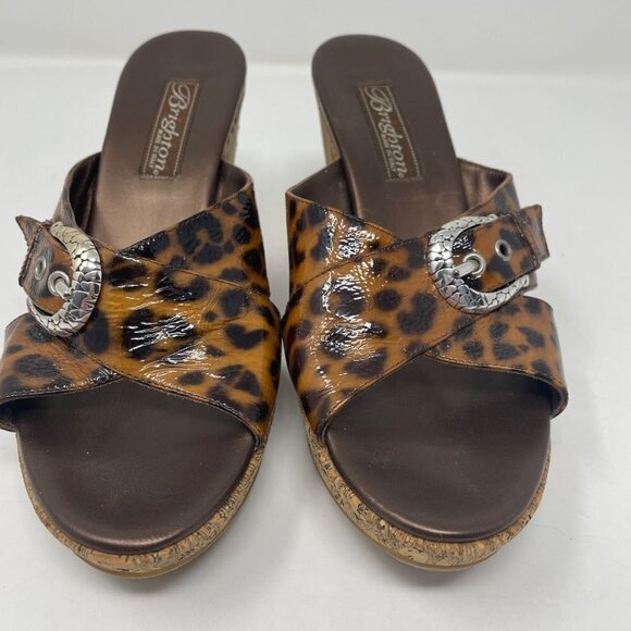 Brighton Summer Leopard Print Cork Wedge Sandals Size 6.5 - Picture 3 of 10